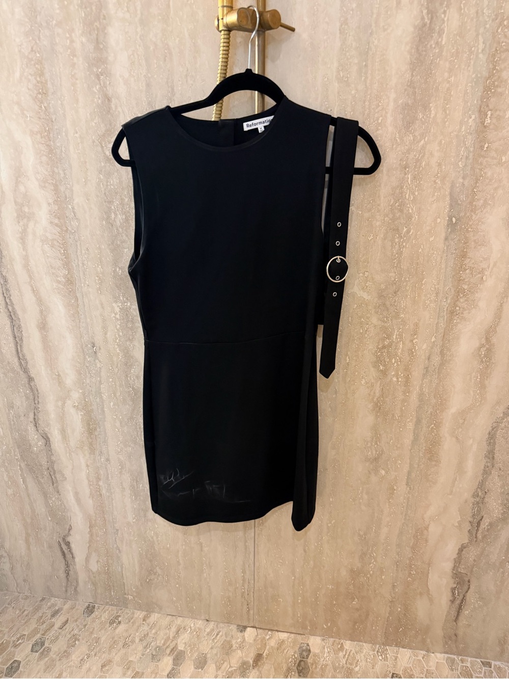Reformation Black Sleeveless Mini Dress with Ring-Buckle Belt